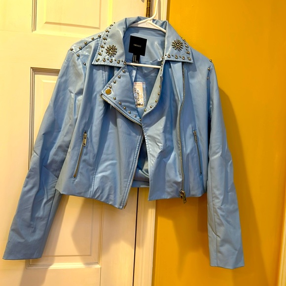 NWT Forever 21 light blue studded faux leather jacket, medium. - Picture 2 of 9